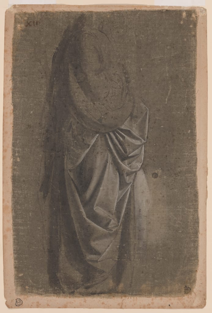 Drapery Study of a Standing Figure Facing Right, in Profile by Andrea del Verrocchio, late 1460s–early 1470s — fine art print