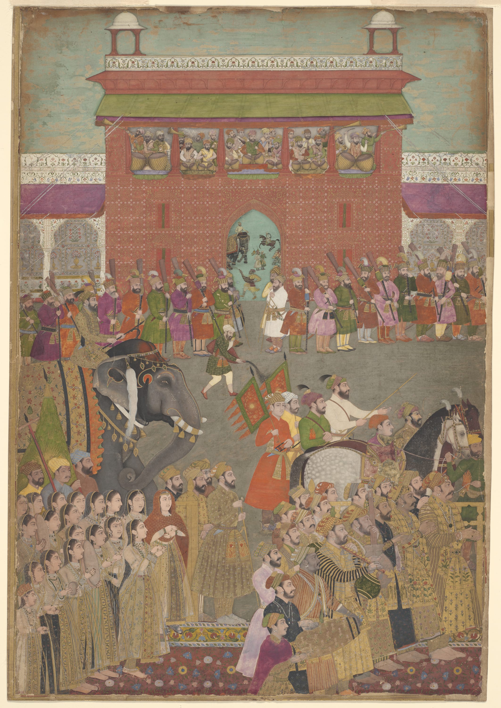 A Procession Scene with Musicians, from a copy of the Padshanama by Mughal, c. 1650 — fine art print