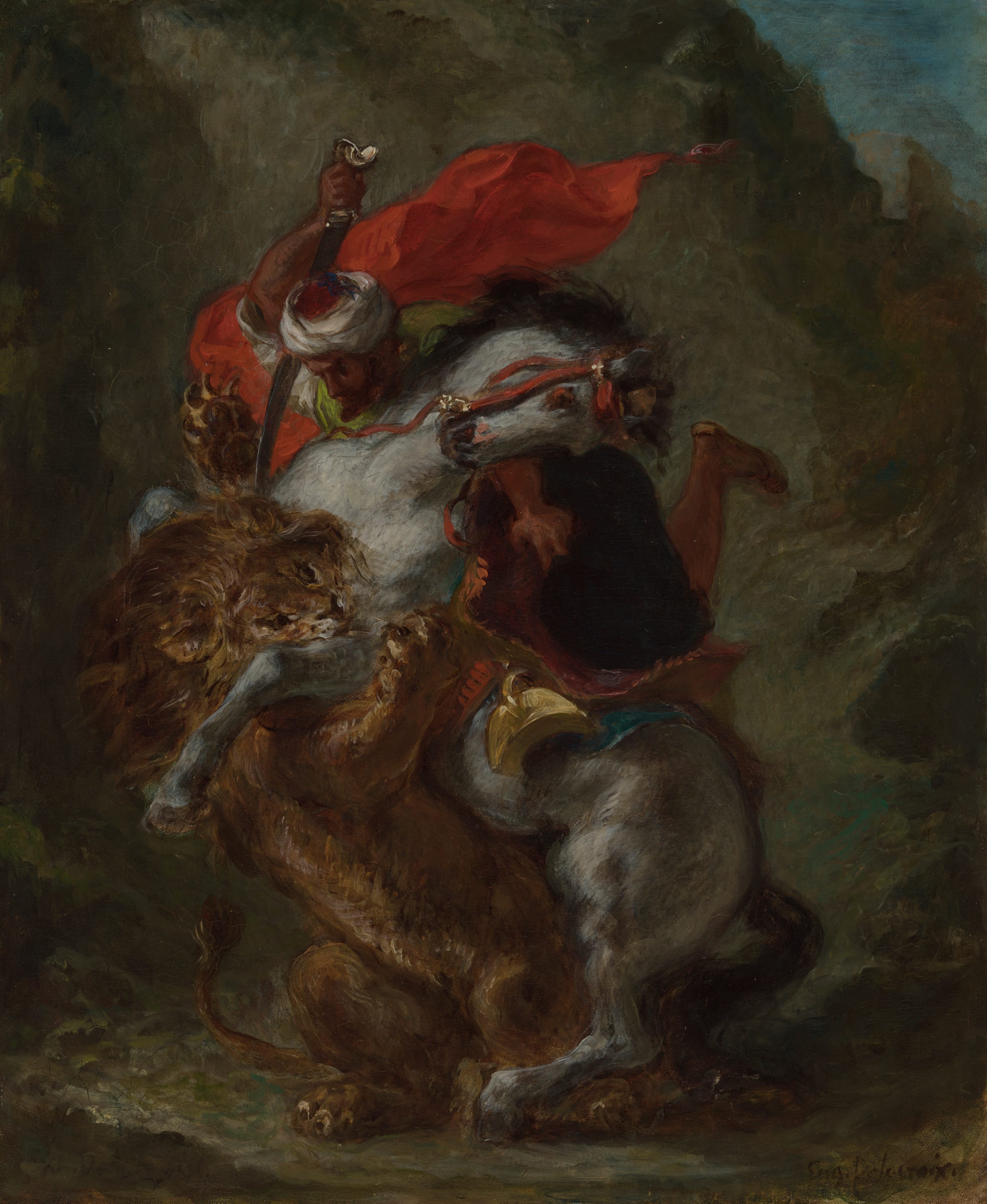 Arab Horseman Attacked by a Lion by Eugène Delacroix, 1849–50 — fine art print