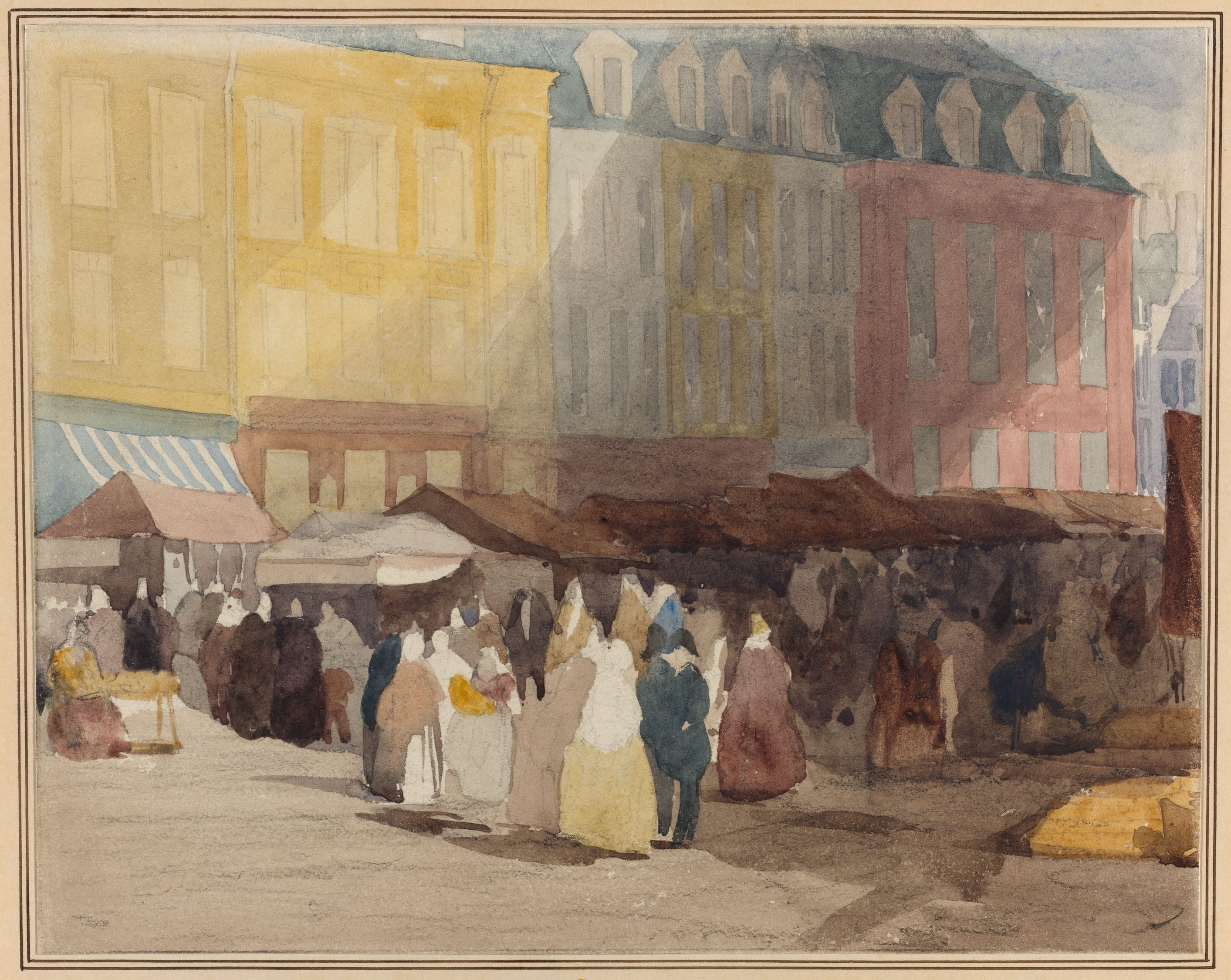 A French Market Scene, possibly Boulogne by David Cox, the elder, 1829 or 1832 — fine art print