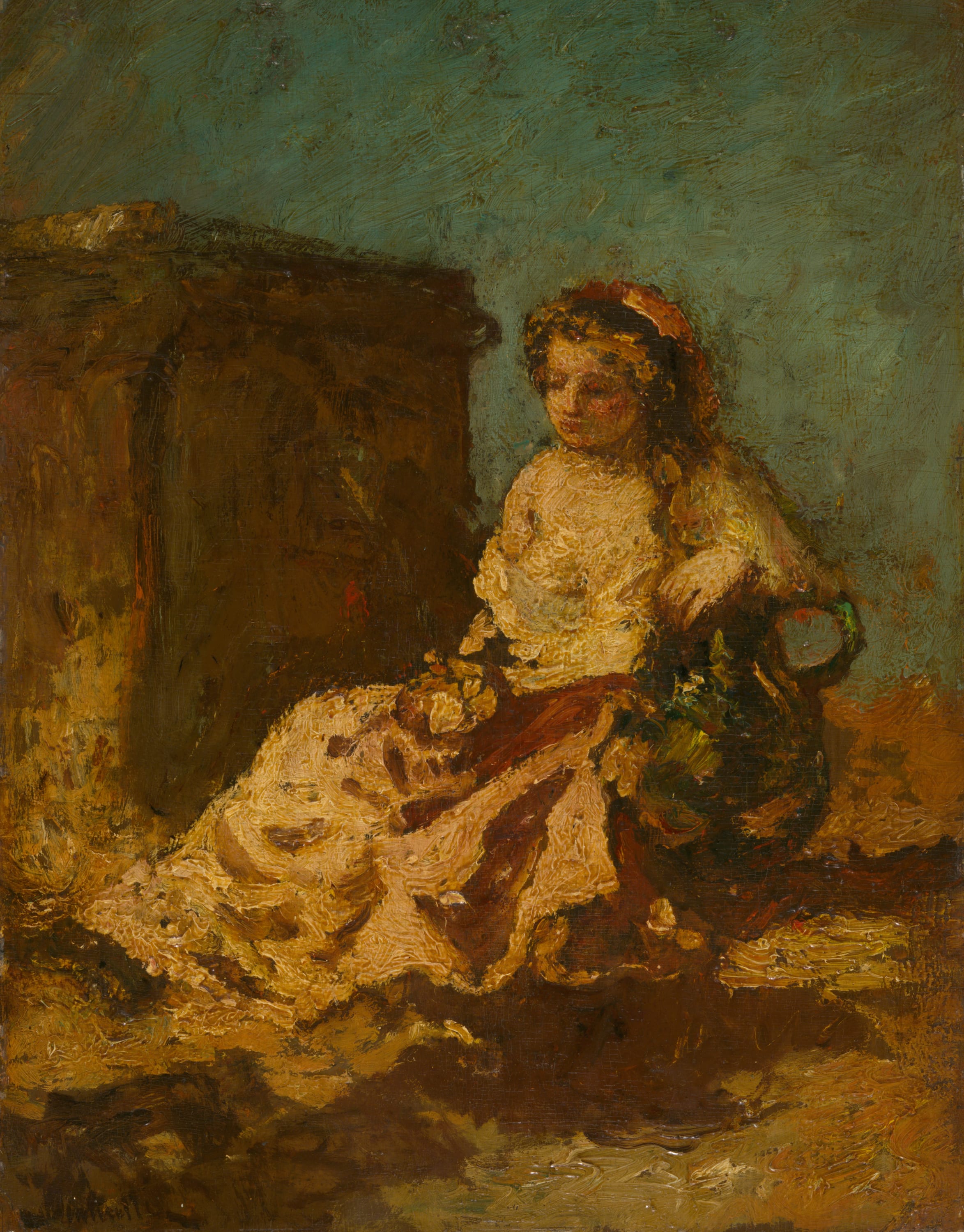 Meditation (Seated Woman) by Adolphe Joseph Thomas Monticelli, c. 1878–79 — fine art print
