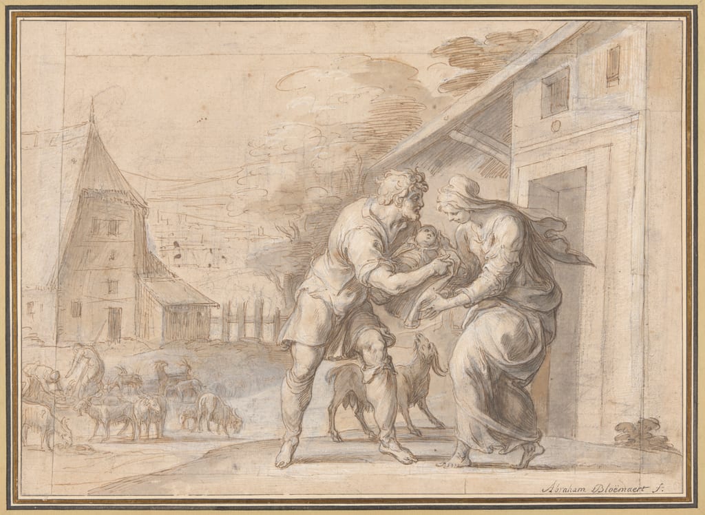The Goatherd Lamon Handing the Infant Daphnis to His Wife Myrtele by Ambroise Dubois, after 1606 — fine art print
