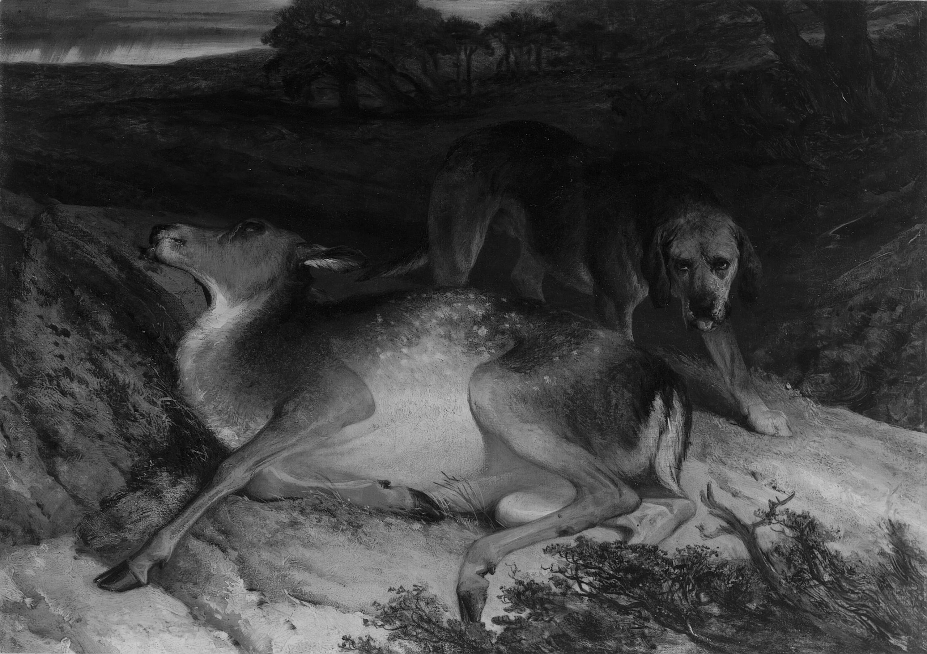 Wounded Stag and Dog by Edwin Henry Landseer, c. 1825 — fine art print