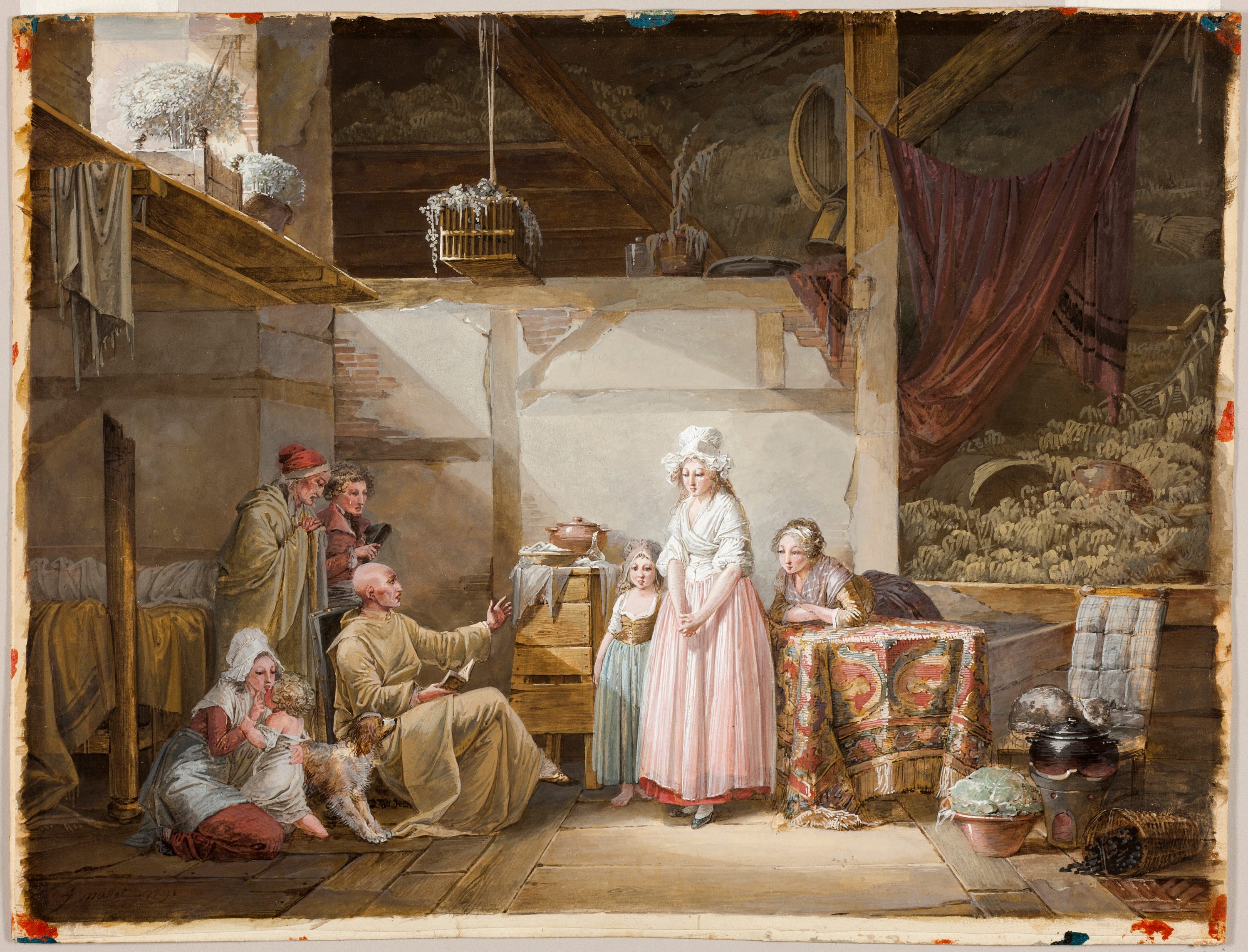 The Evening Prayer by Jean Baptiste Mallet, 1790 — fine art print