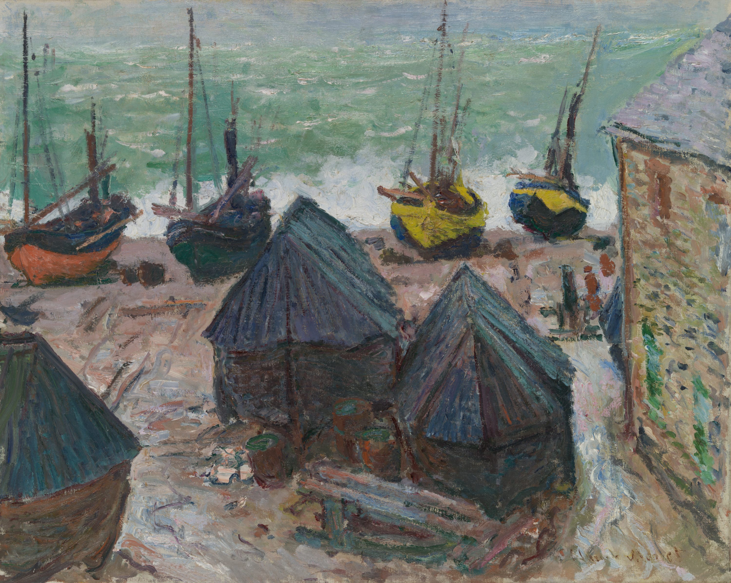 Boats on the Beach at Étretat by Claude Monet, 1885 — fine art print
