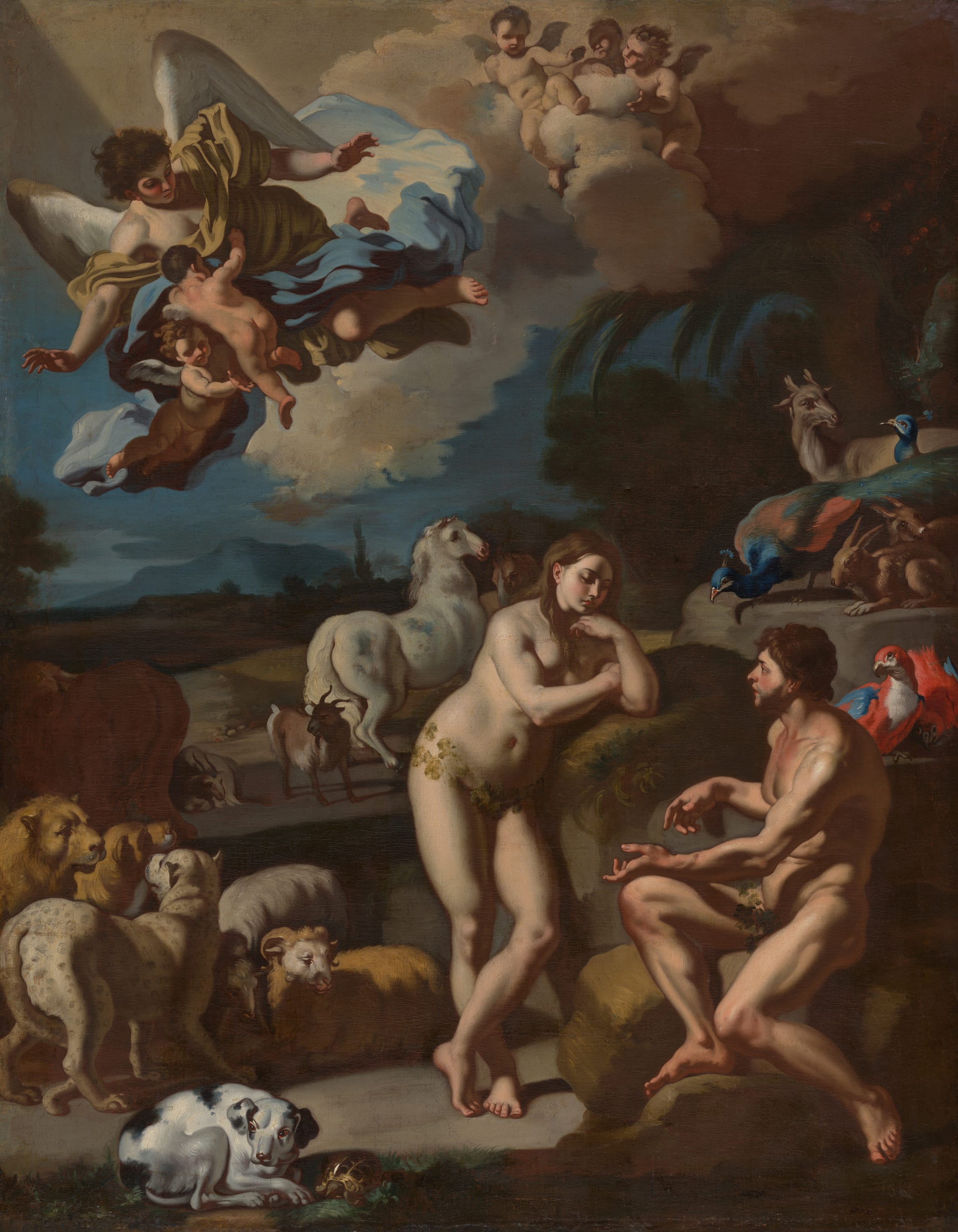 Adam and Eve in Paradise by Francesco Solimena, c. 1700 — fine art print