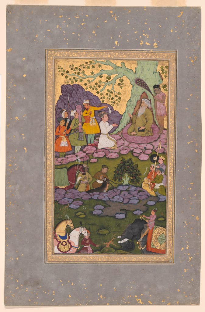 Prince Visiting an Ascetic during a Hunt by India
Kashmir, Mughal dynasty (1526-1857), c. 1625-1650 — fine art print