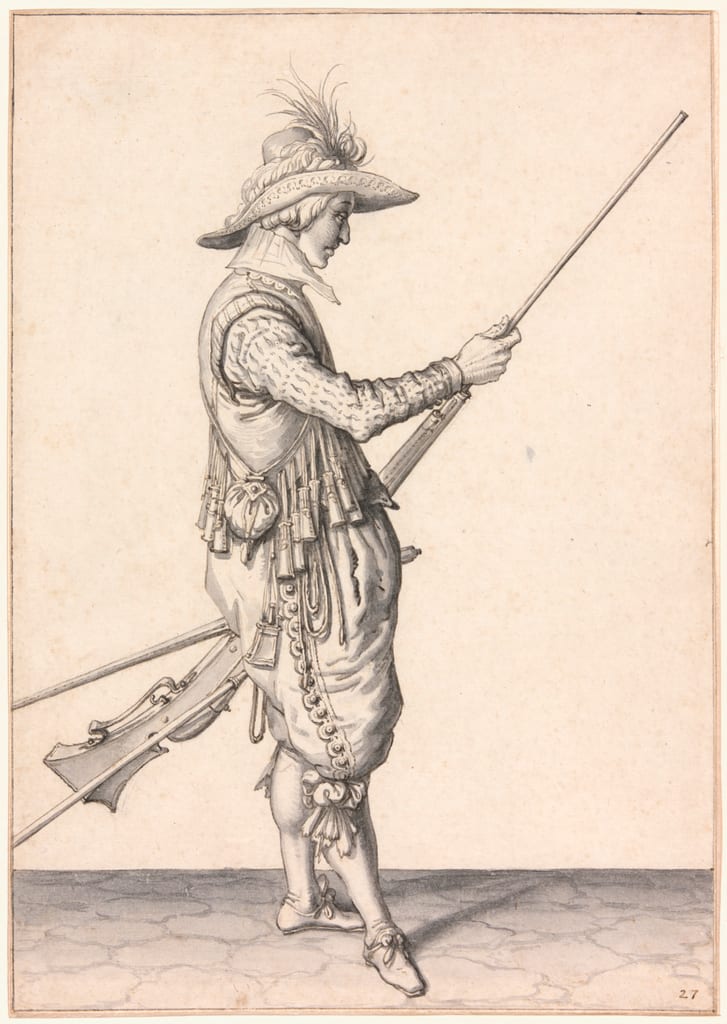 A Soldier Loading a Musket, "Ramme in Your Pouder" by Jacques de Gheyn, II, 1596/98 — fine art print