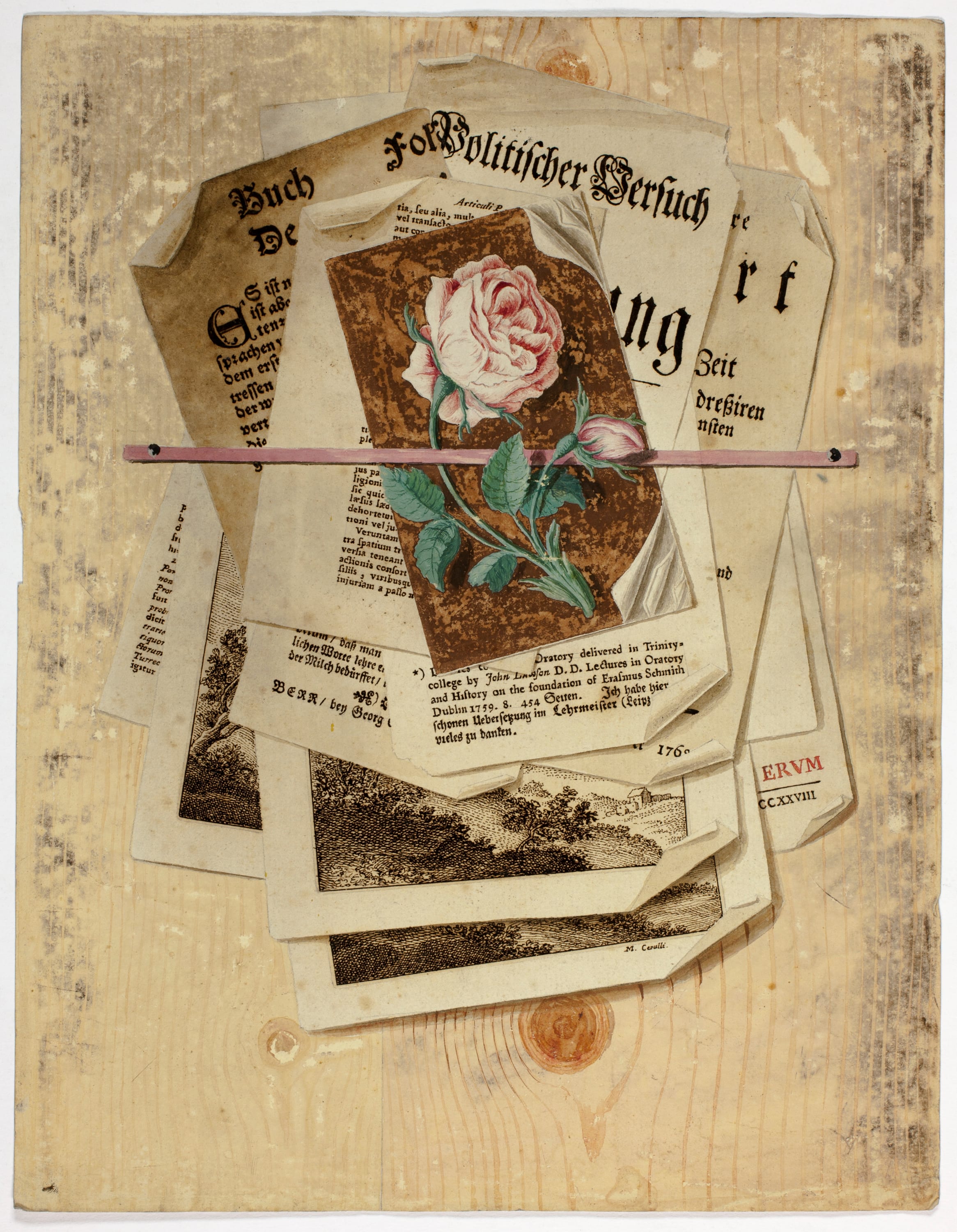 Trompe L'Oeil: Papers Pinned to Wall by Martin Cerulli, 1735/65 — fine art print