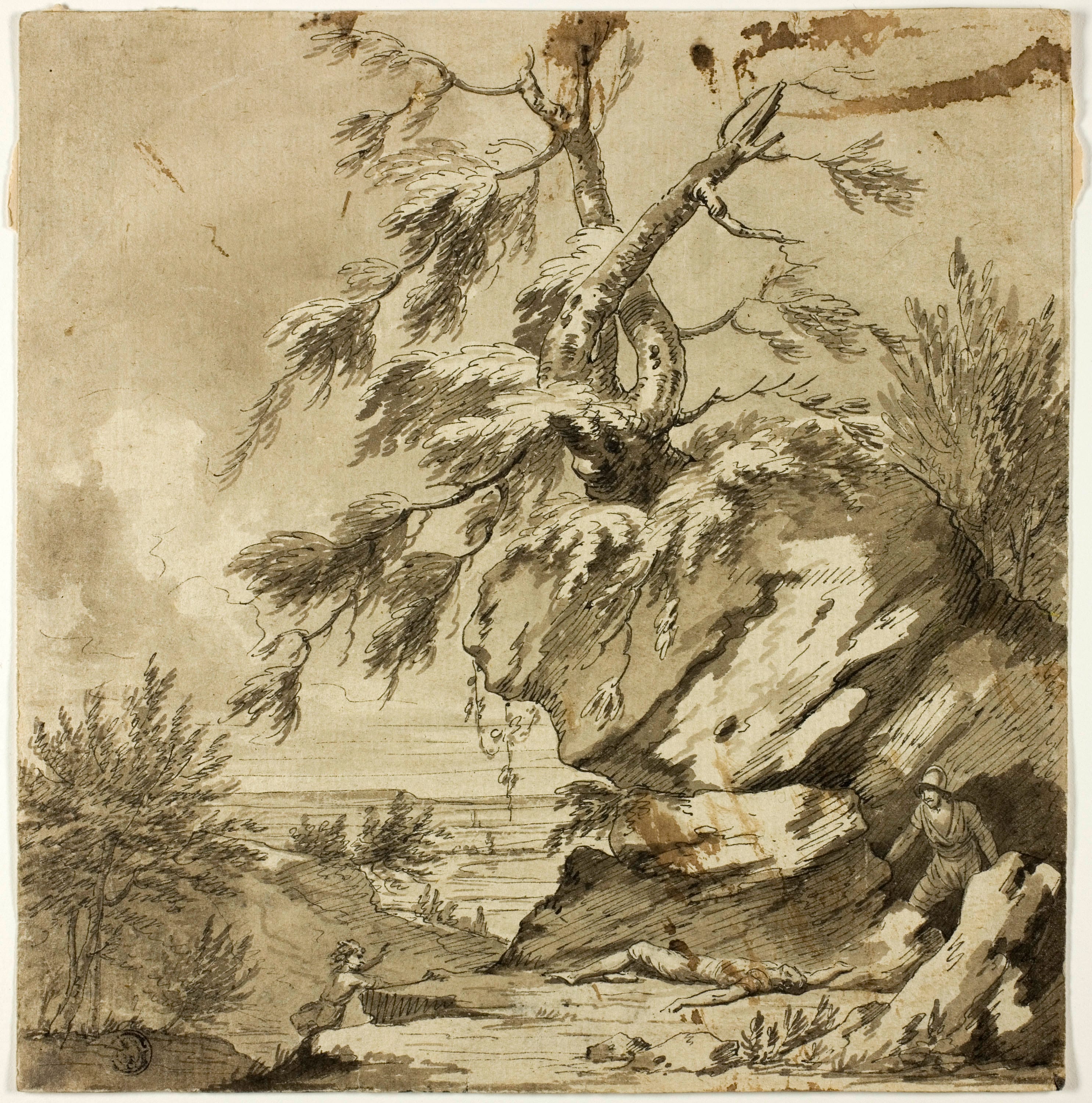 Dead Man, Brigand and Fleeing Child on Rocky Bluff by Style of Salvator Rosa, n.d. — fine art print